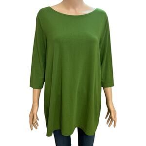 Bryn Walker Piera Tunic Top Medium Green 3/4 Sleeve Bamboo Cotton Lagenlook